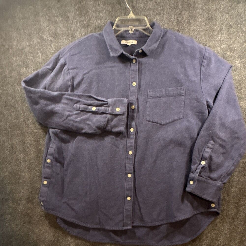 Madewell Women’s Blue Cotton Flannel Button-Up Shirt Pockets Collared XL